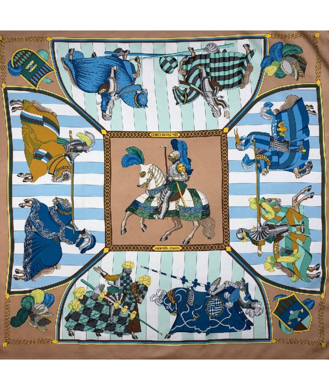 HERMES Коричневый шелковый платок, фото 1