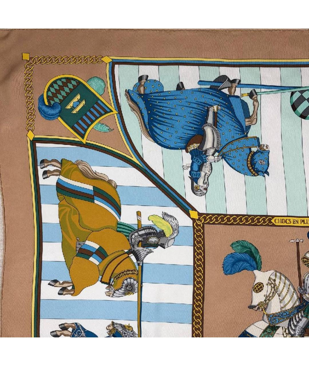 HERMES Коричневый шелковый платок, фото 5