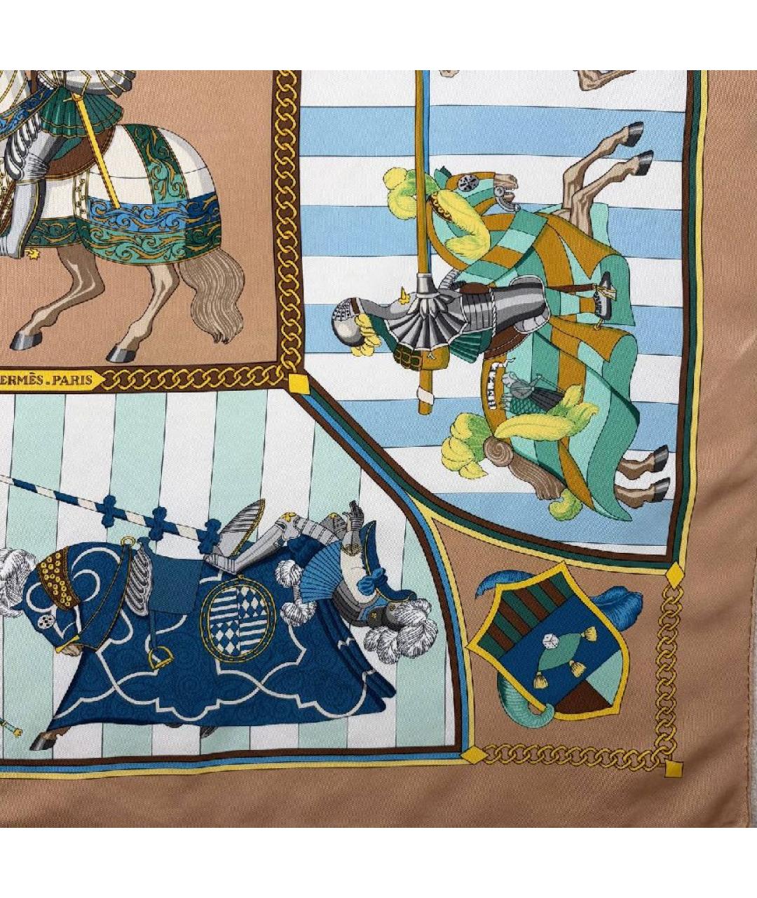 HERMES Коричневый шелковый платок, фото 7