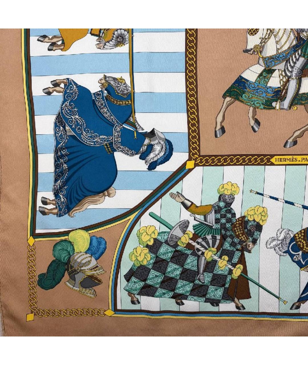 HERMES Коричневый шелковый платок, фото 4
