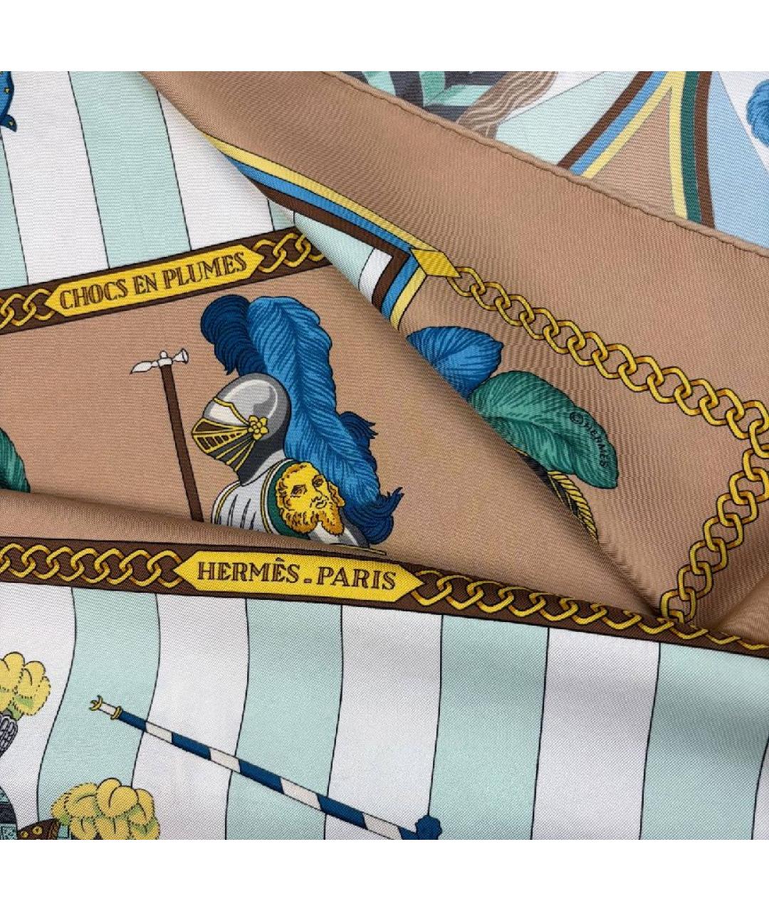 HERMES Коричневый шелковый платок, фото 3