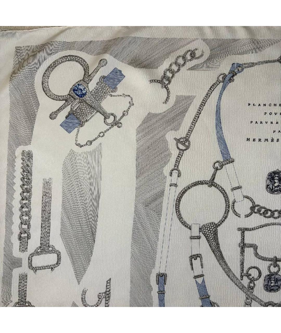 HERMES Белый шелковый платок, фото 4