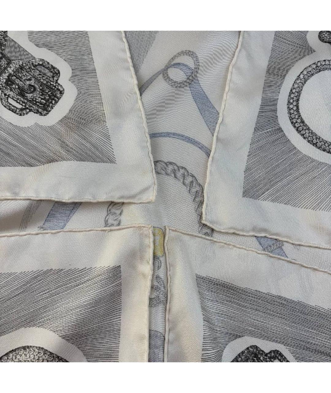 HERMES Белый шелковый платок, фото 8