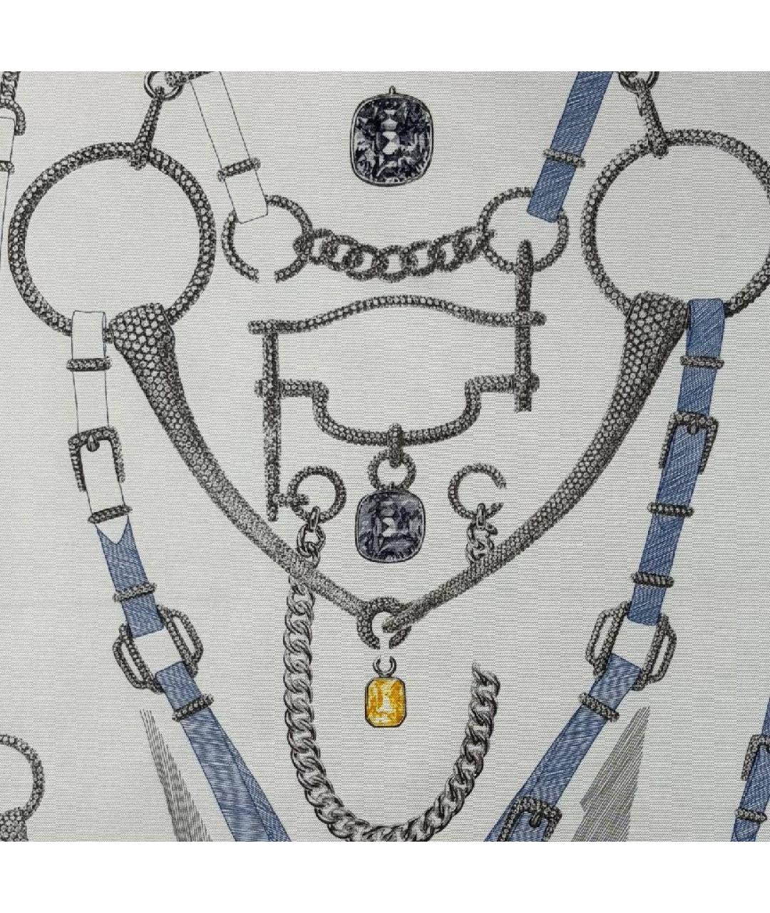 HERMES Белый шелковый платок, фото 5