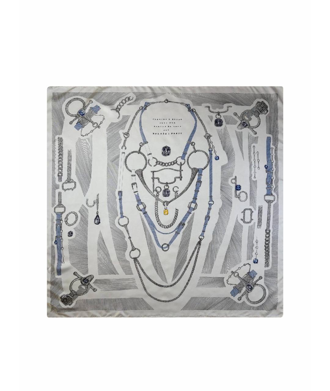 HERMES Белый шелковый платок, фото 1