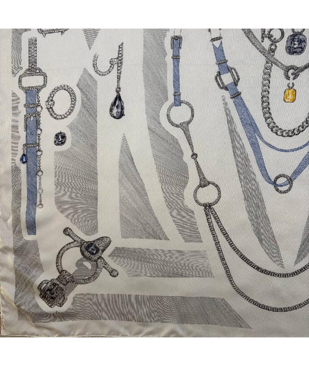 HERMES Белый шелковый платок, фото 3