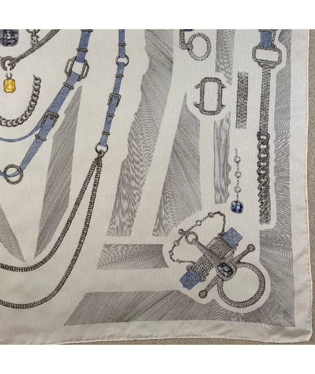 HERMES Белый шелковый платок, фото 7