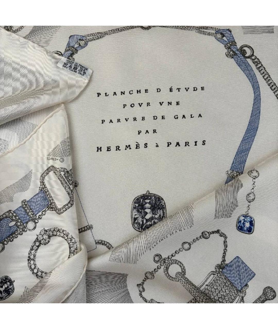 HERMES Белый шелковый платок, фото 2