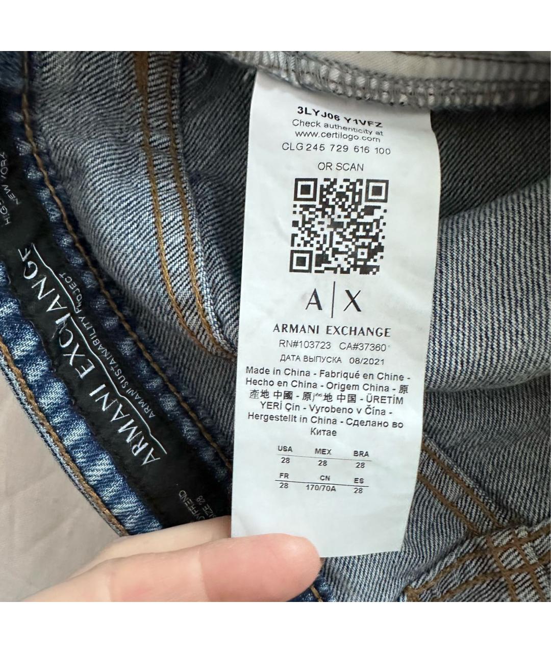 ARMANI EXCHANGE Синие хлопковые прямые джинсы, фото 6