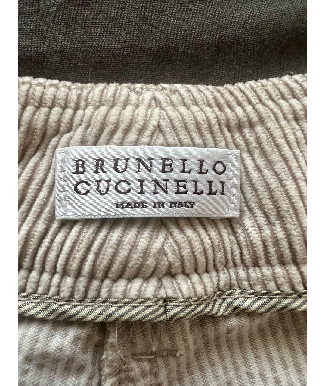 BRUNELLO CUCINELLI Бежевые хлопковые брюки узкие, фото 3