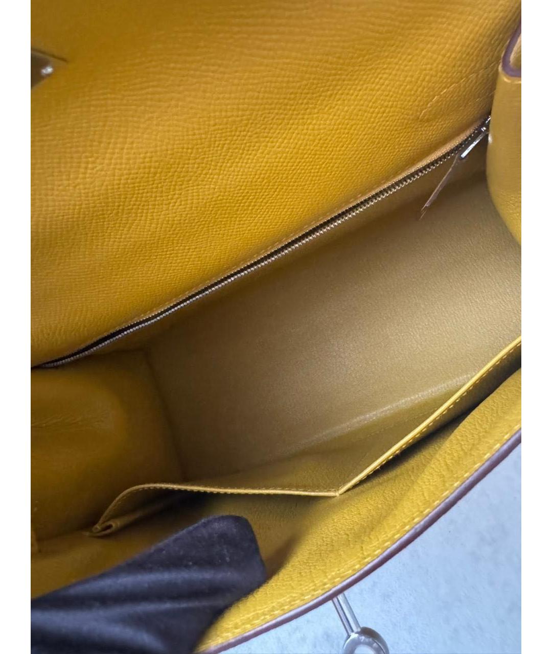 HERMES Желтая кожаная сумка с короткими ручками, фото 4