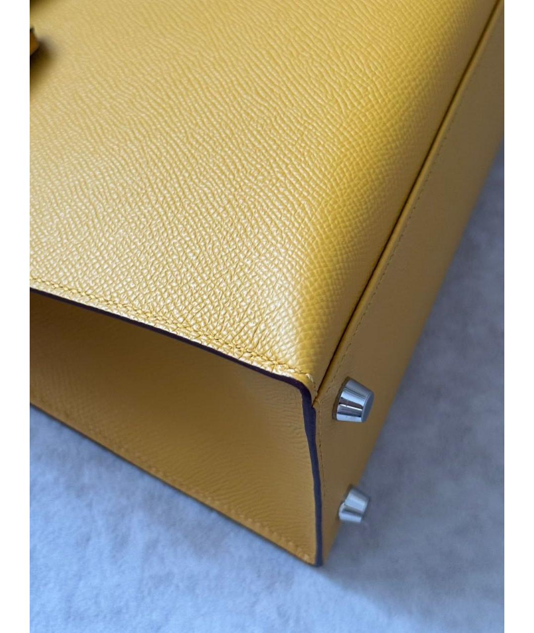 HERMES Желтая кожаная сумка с короткими ручками, фото 2