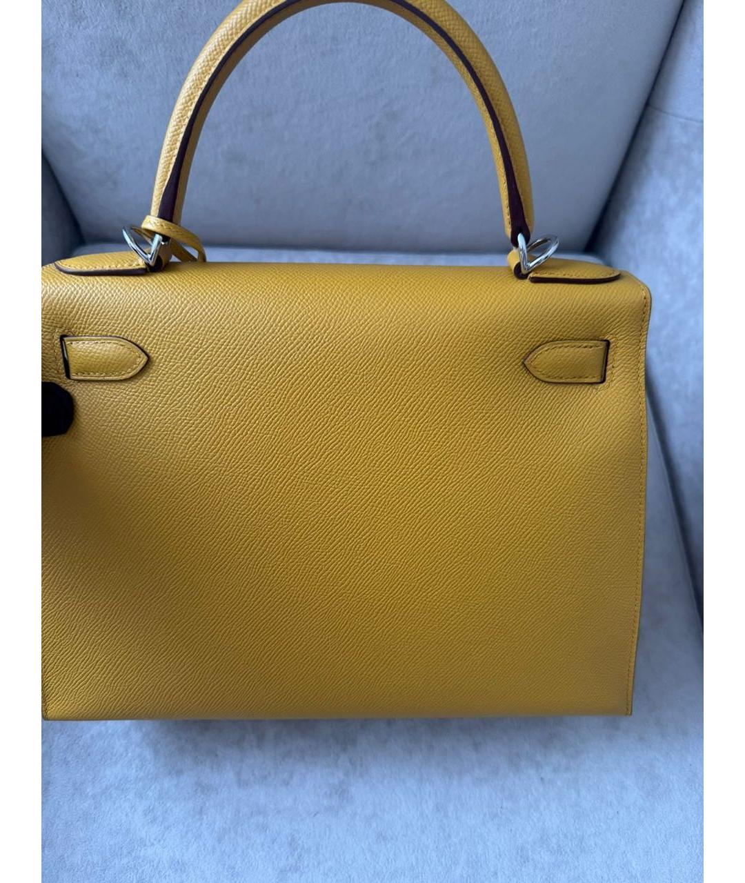HERMES Желтая кожаная сумка с короткими ручками, фото 3