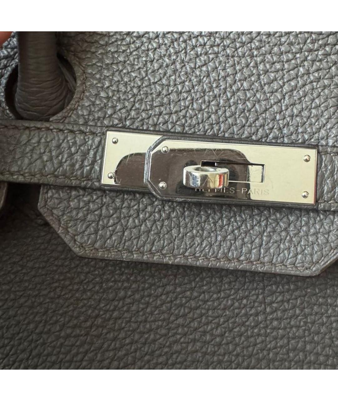 HERMES Серая кожаная сумка с короткими ручками, фото 7
