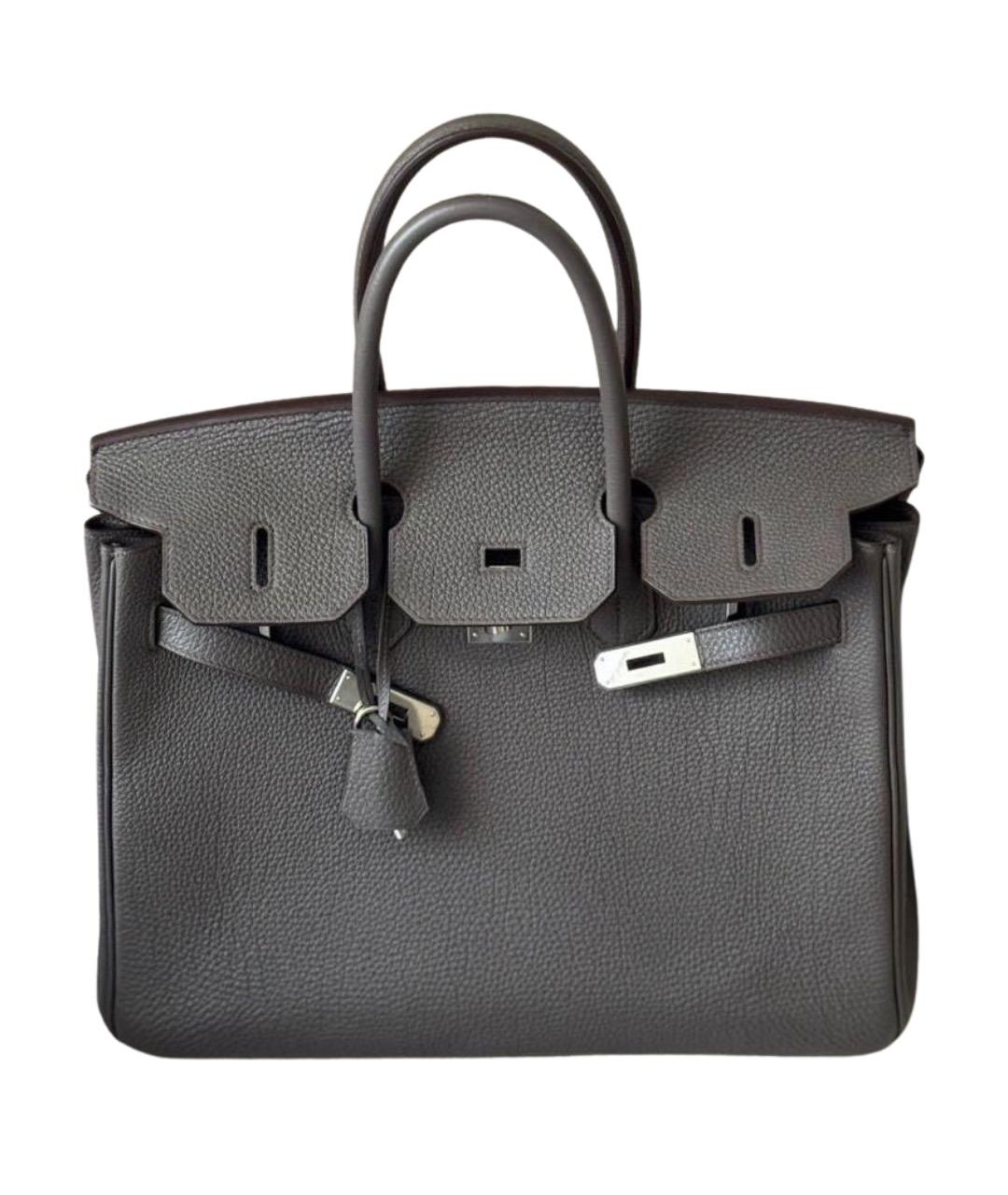HERMES Серая кожаная сумка с короткими ручками, фото 1
