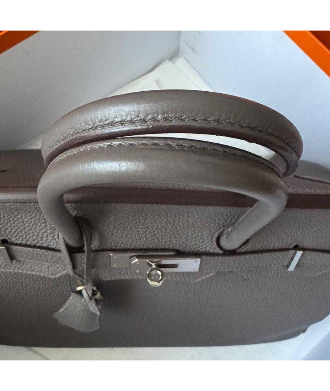 HERMES Серая кожаная сумка с короткими ручками, фото 8