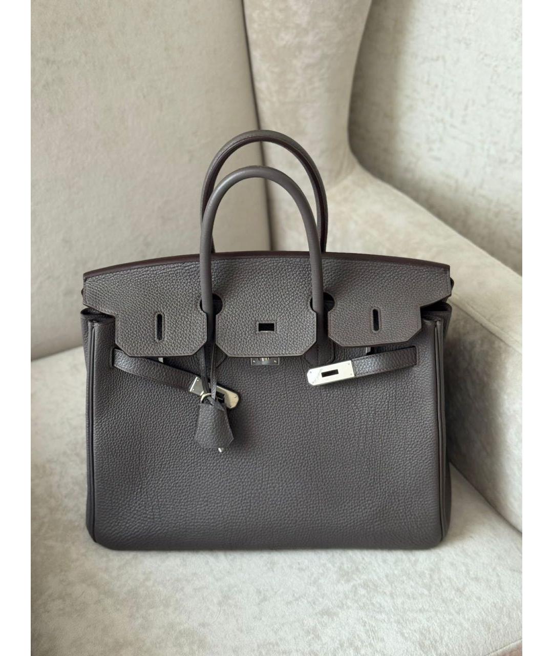 HERMES Серая кожаная сумка с короткими ручками, фото 9