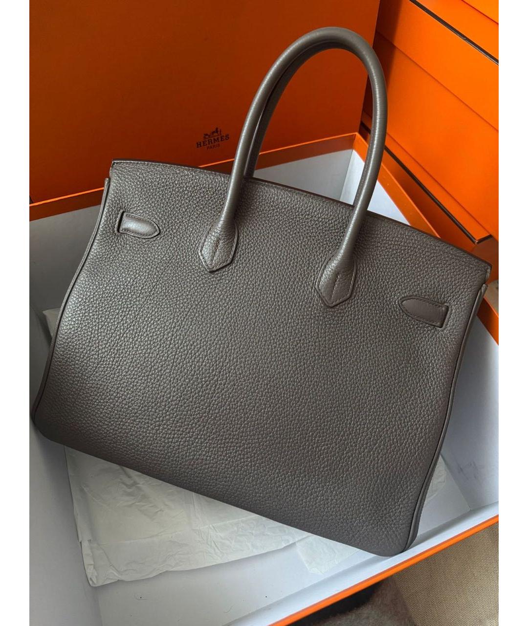 HERMES Серая кожаная сумка с короткими ручками, фото 3