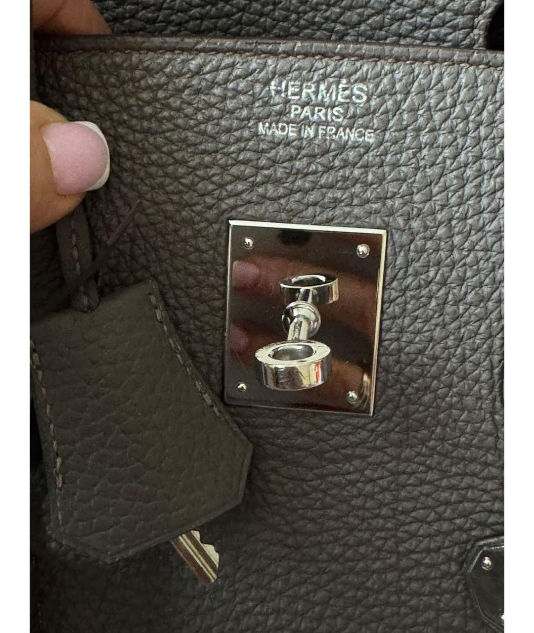 HERMES Серая кожаная сумка с короткими ручками, фото 5