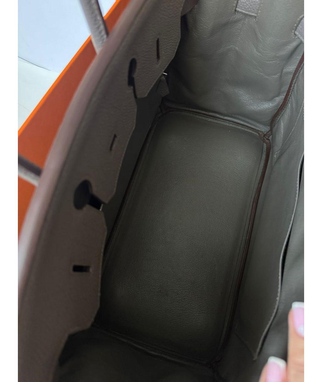 HERMES Серая кожаная сумка с короткими ручками, фото 4