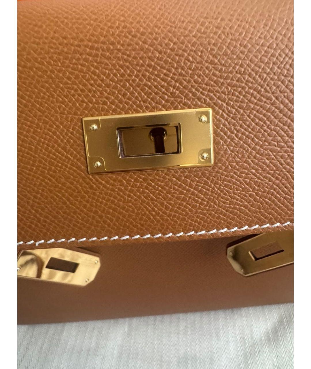 HERMES Коричневая кожаная сумка с короткими ручками, фото 6