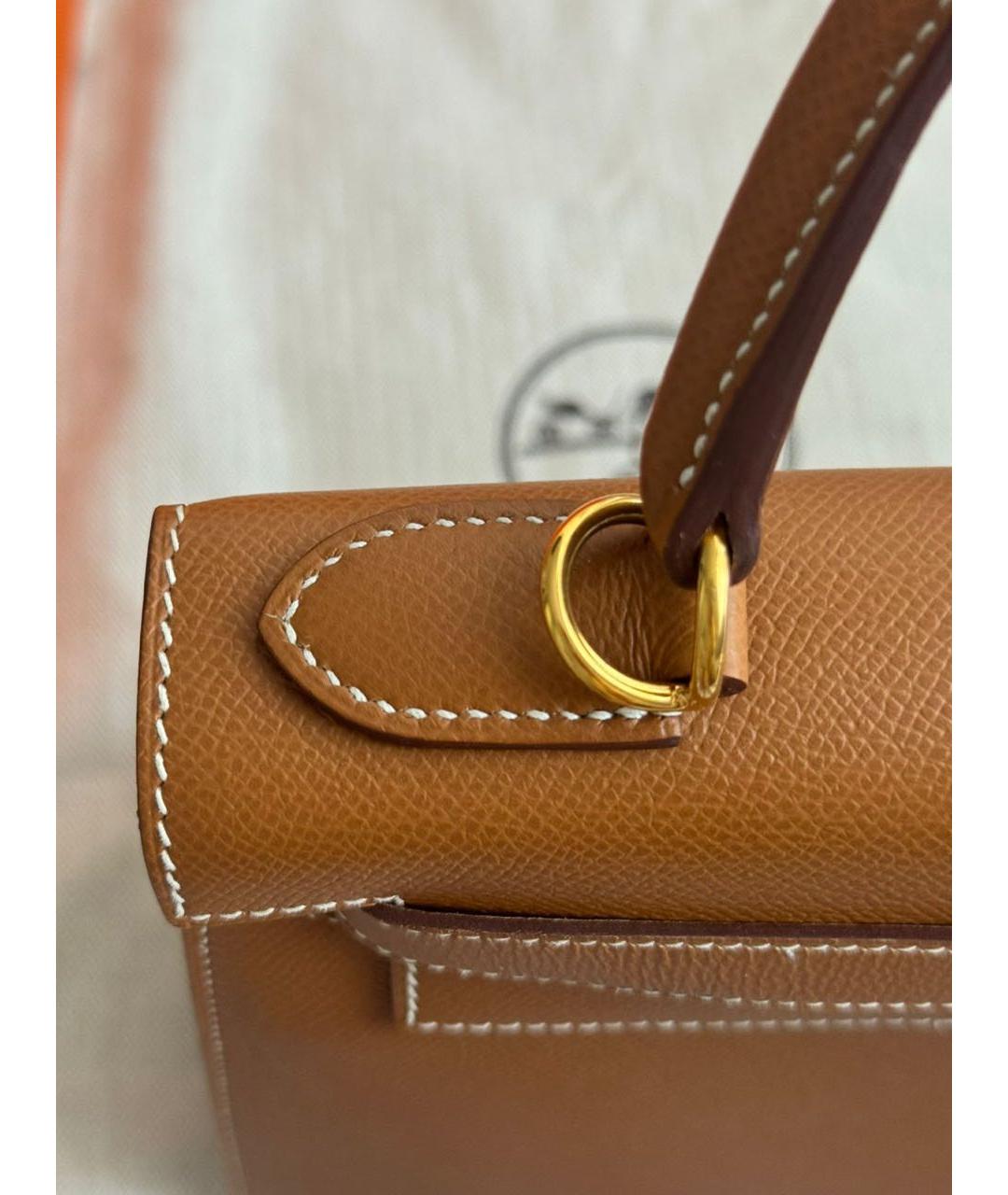 HERMES Коричневая кожаная сумка с короткими ручками, фото 7