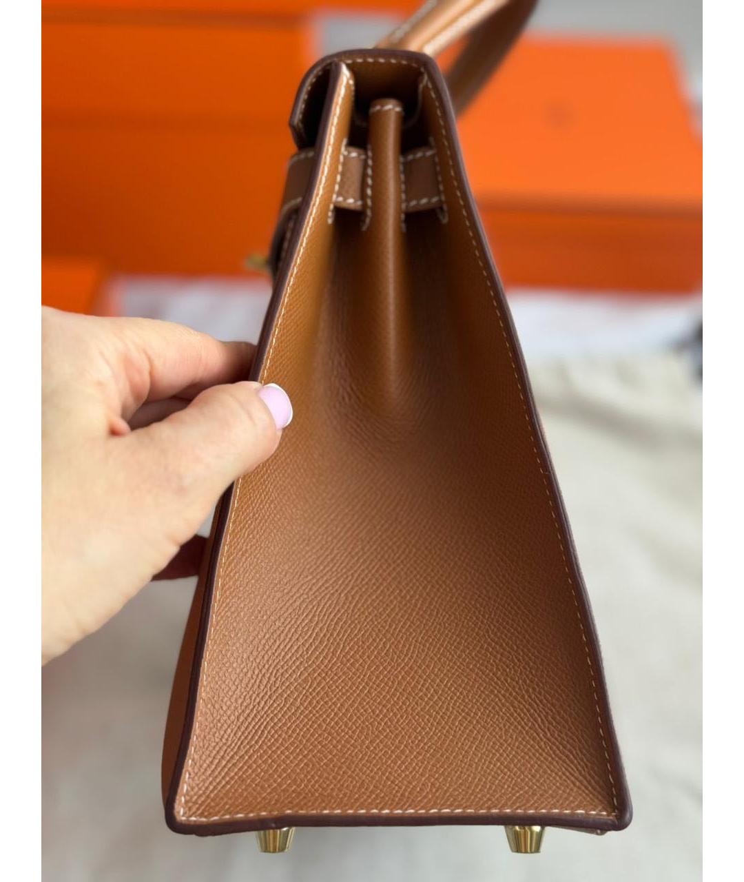 HERMES Коричневая кожаная сумка с короткими ручками, фото 2