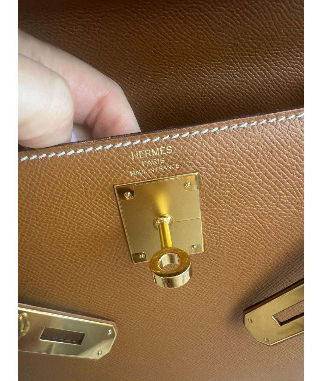 HERMES Коричневая кожаная сумка с короткими ручками, фото 5