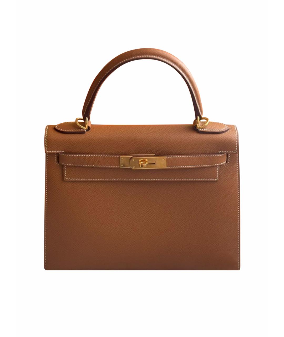 HERMES Коричневая кожаная сумка с короткими ручками, фото 1