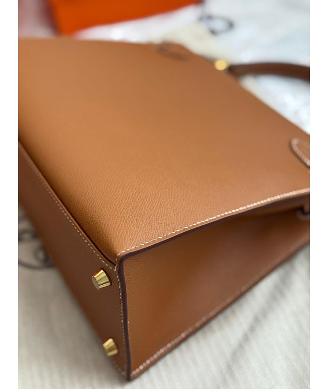 HERMES Коричневая кожаная сумка с короткими ручками, фото 3