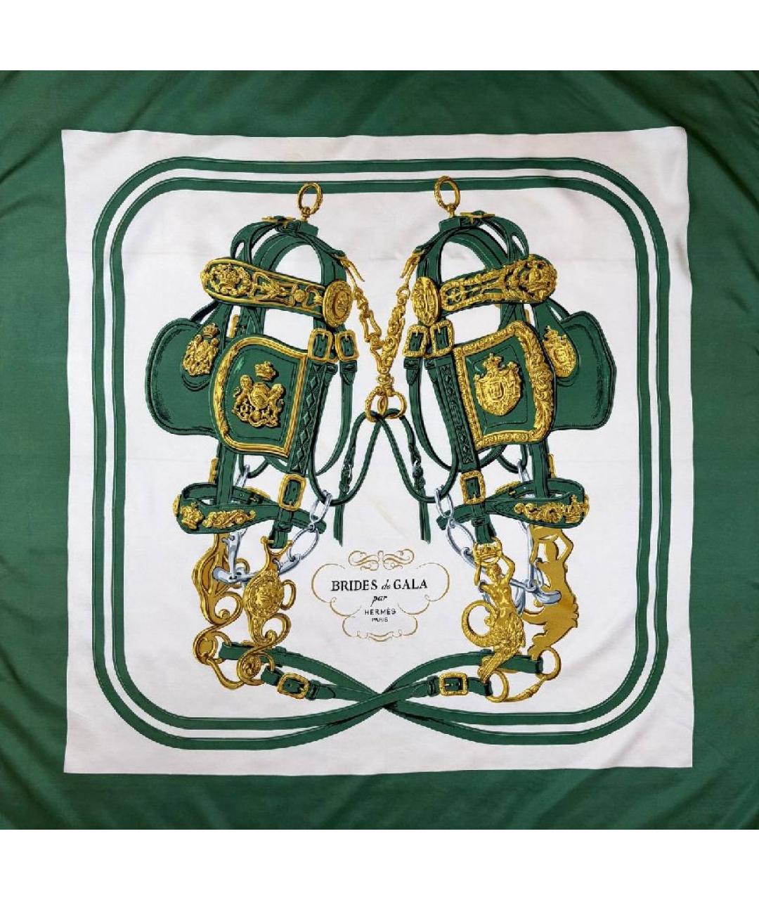 HERMES Зеленый шелковый платок, фото 1