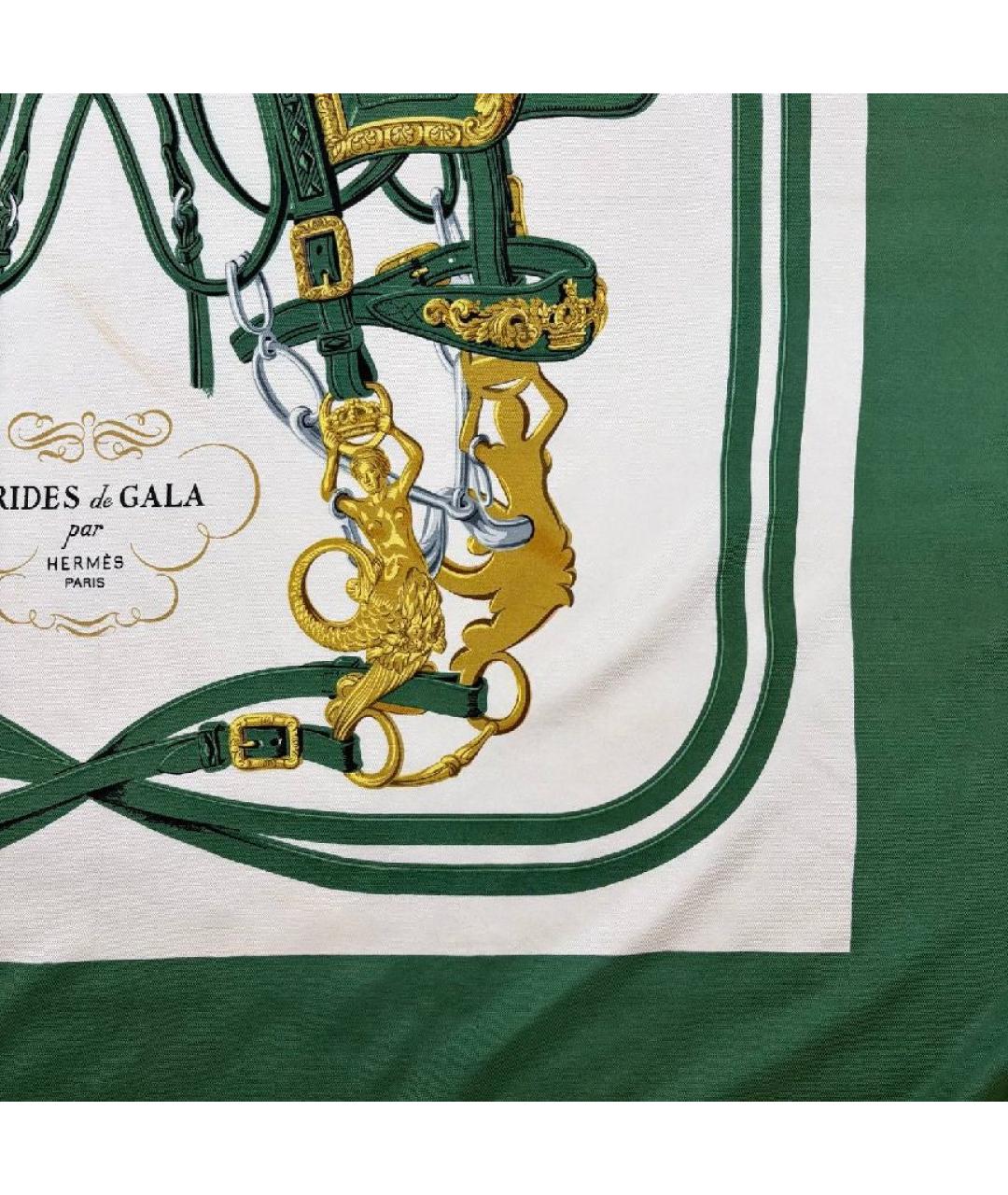 HERMES Зеленый шелковый платок, фото 6
