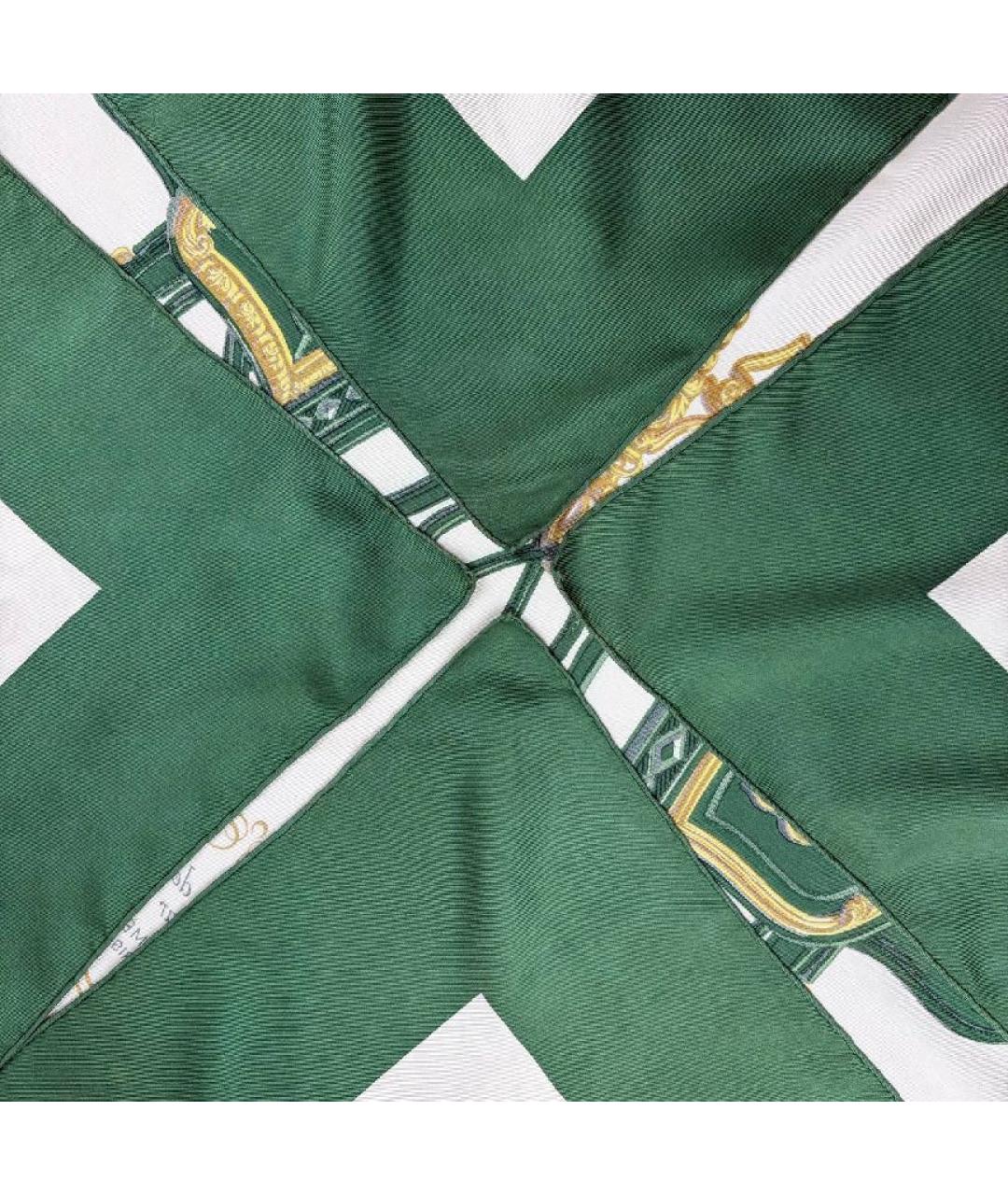 HERMES Зеленый шелковый платок, фото 7