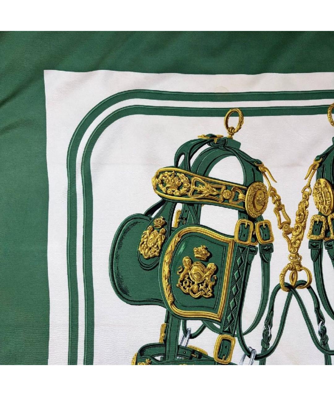 HERMES Зеленый шелковый платок, фото 4