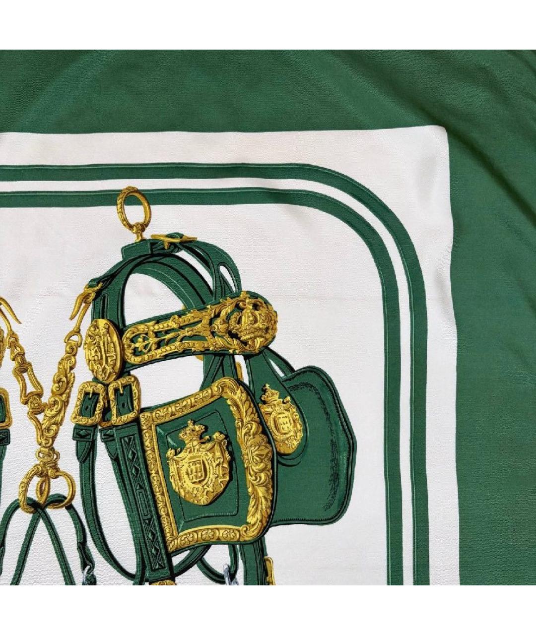 HERMES Зеленый шелковый платок, фото 5