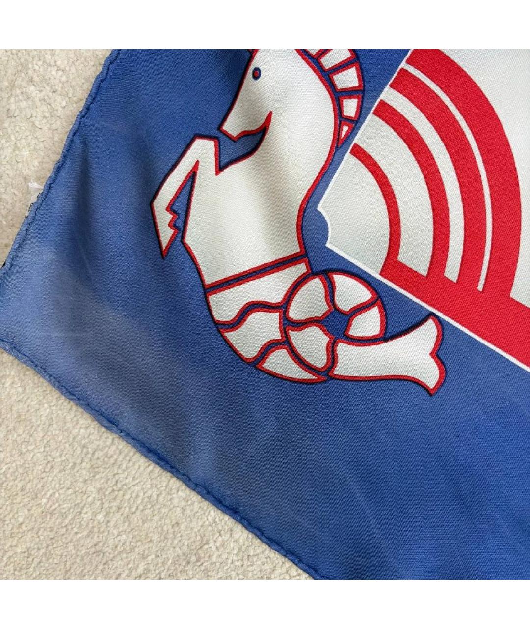 HERMES Синий шелковый платок, фото 8