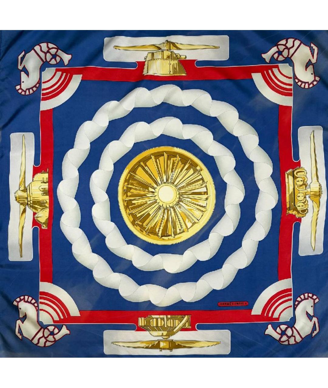 HERMES Синий шелковый платок, фото 1