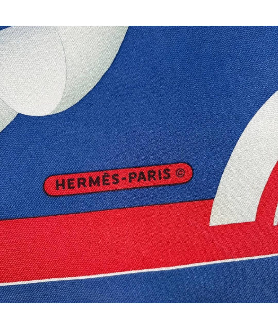 HERMES Синий шелковый платок, фото 2