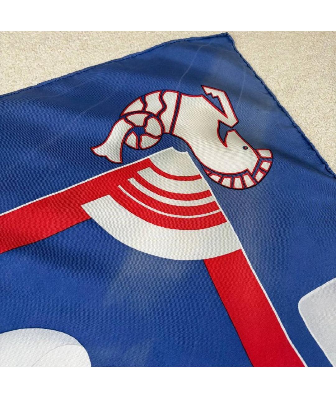 HERMES Синий шелковый платок, фото 6