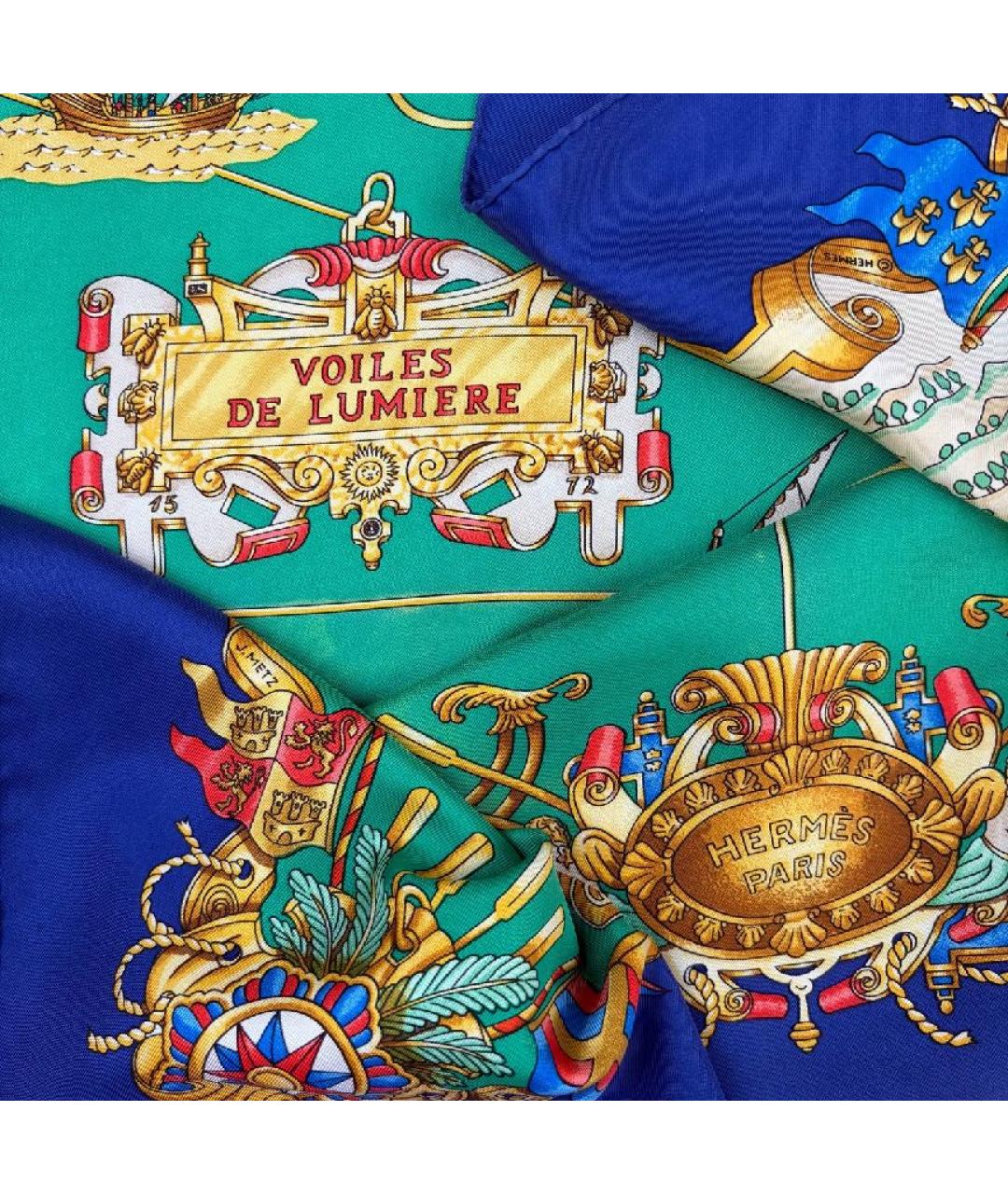 HERMES Зеленый шелковый платок, фото 2