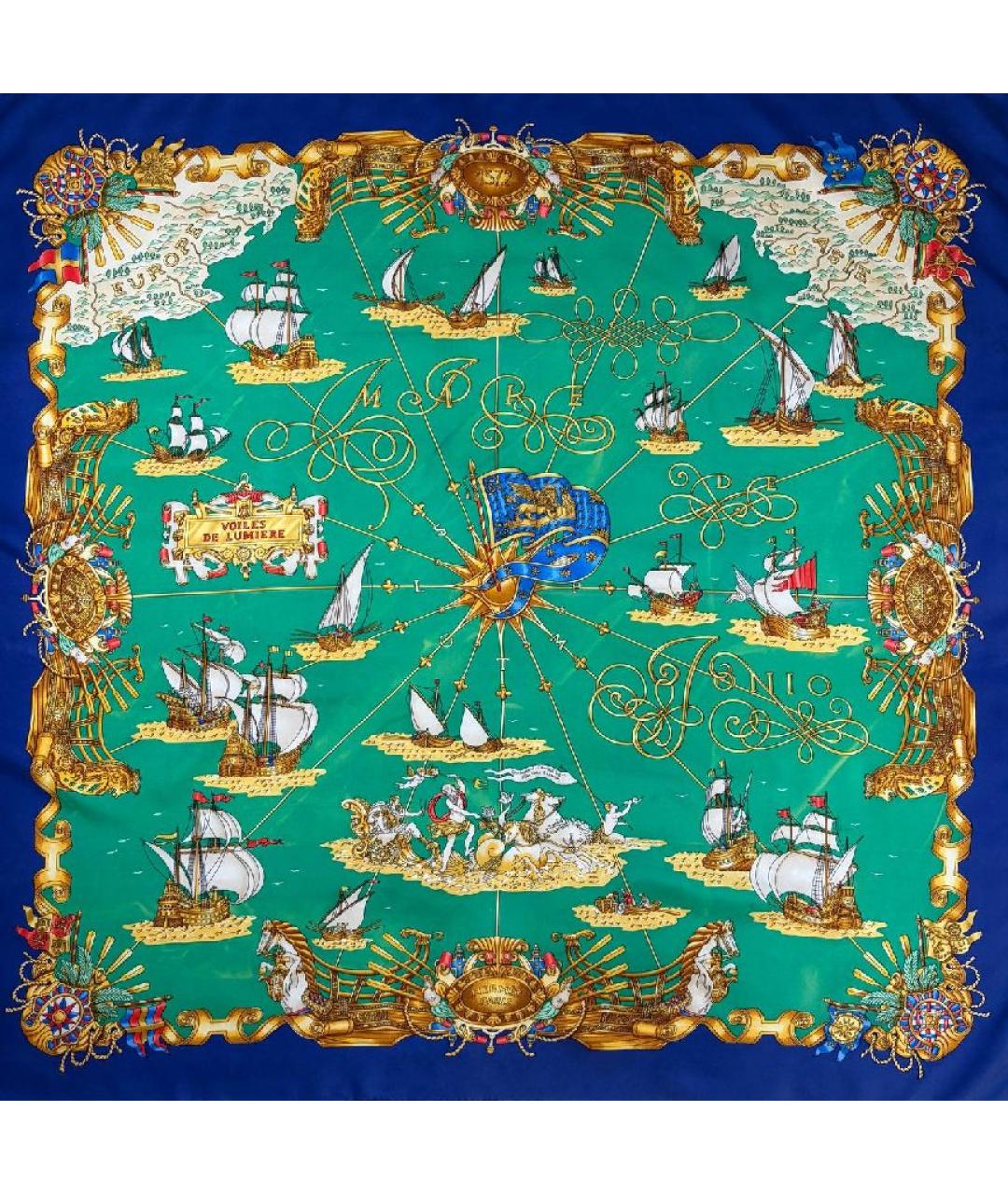 HERMES Зеленый шелковый платок, фото 1