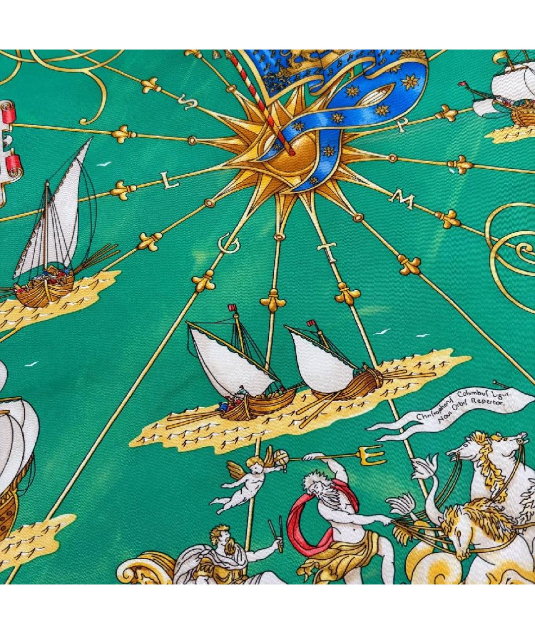 HERMES Зеленый шелковый платок, фото 4