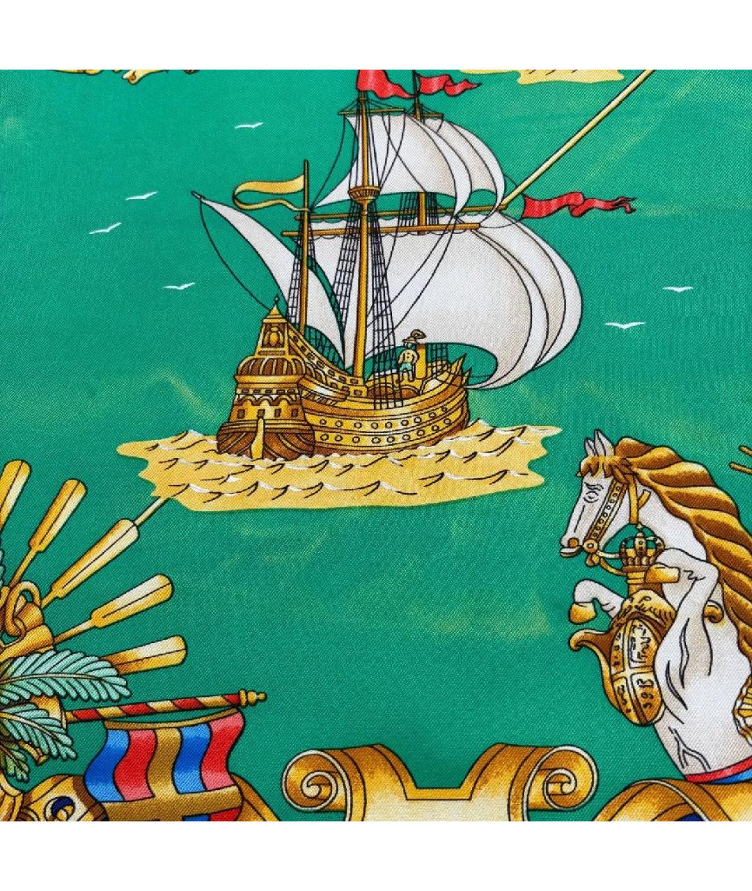 HERMES Зеленый шелковый платок, фото 7