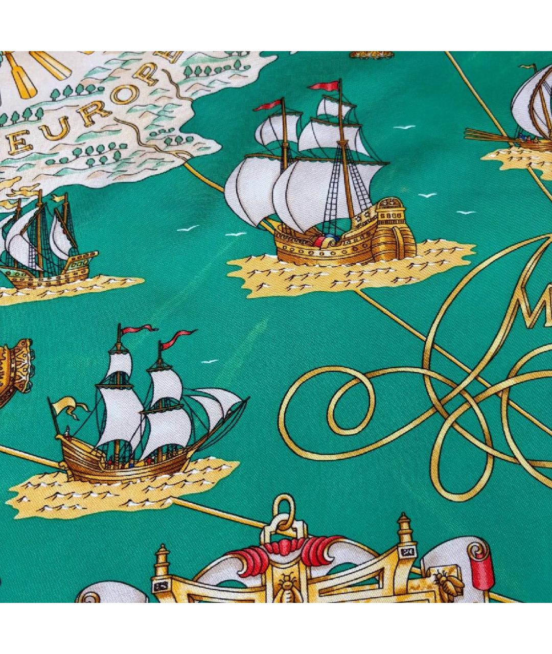 HERMES Зеленый шелковый платок, фото 8