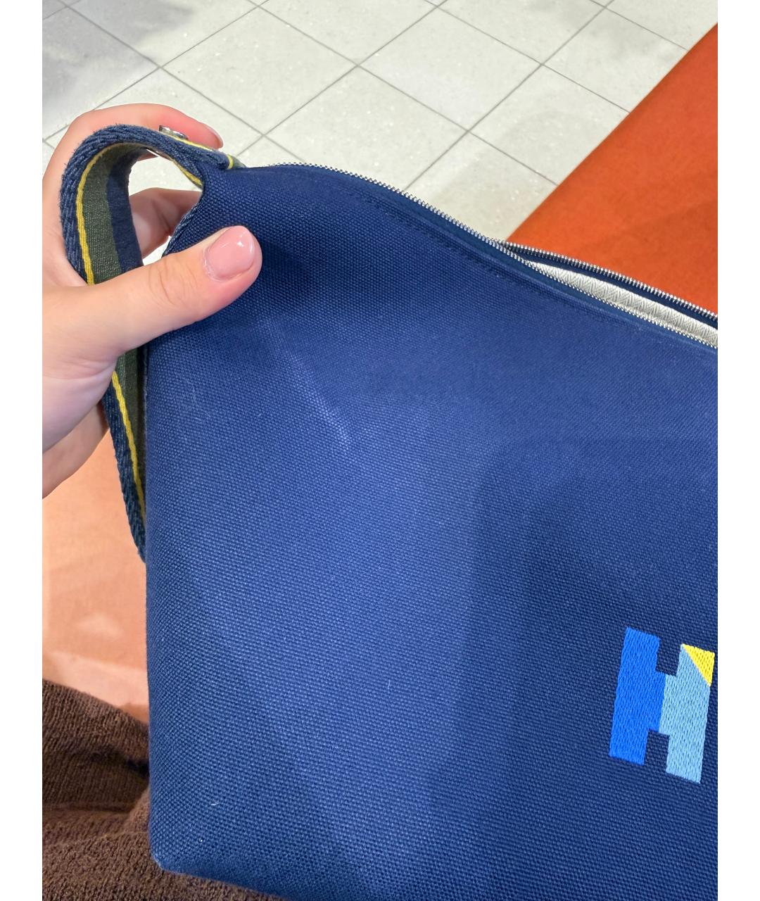HERMES Темно-синяя хлопковая косметичка, фото 7