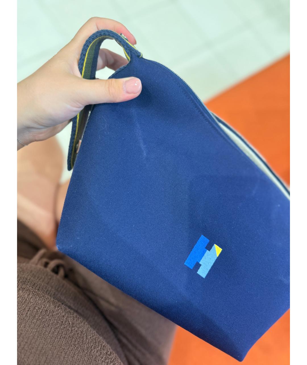 HERMES Темно-синяя хлопковая косметичка, фото 6