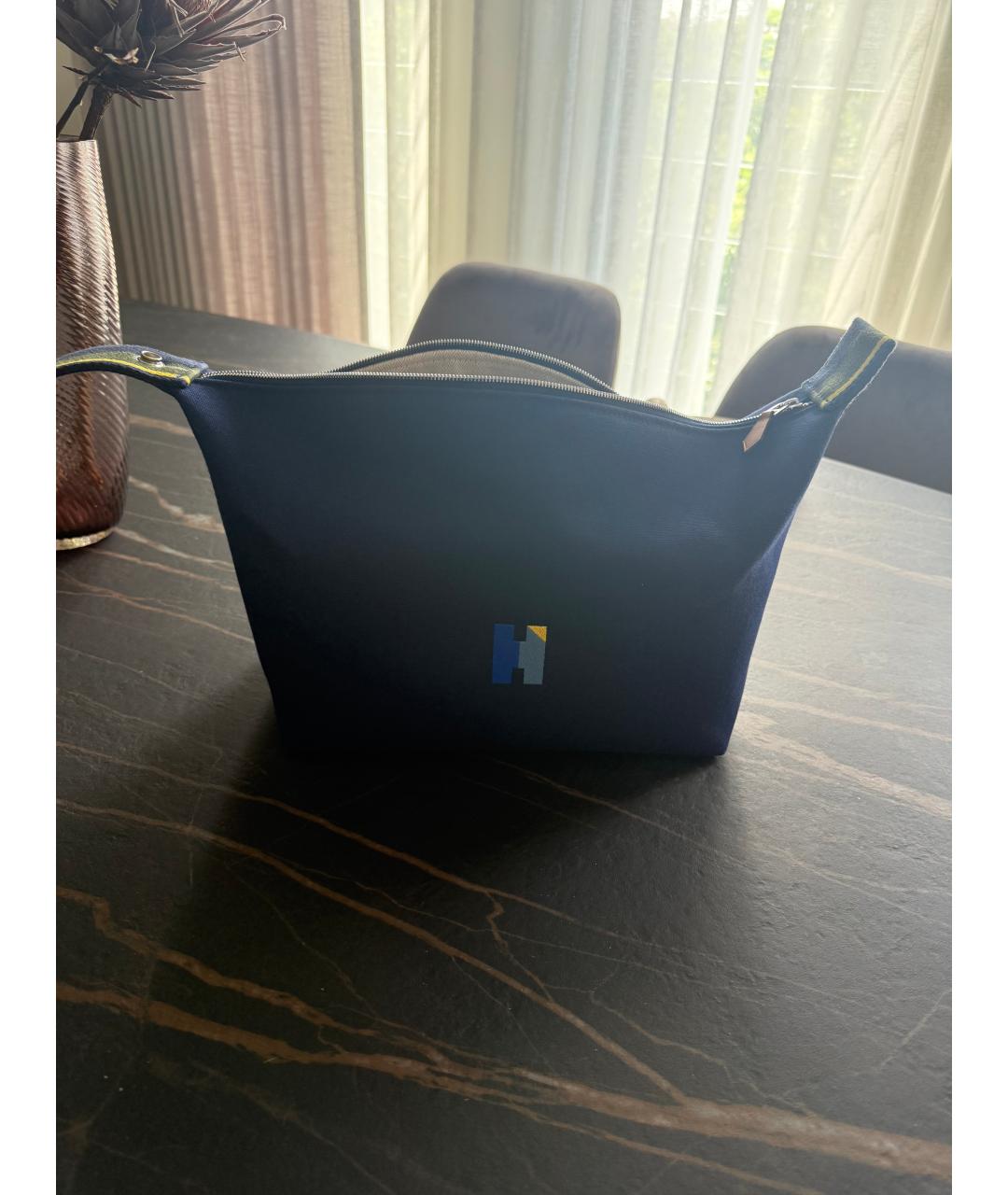 HERMES Темно-синяя хлопковая косметичка, фото 2