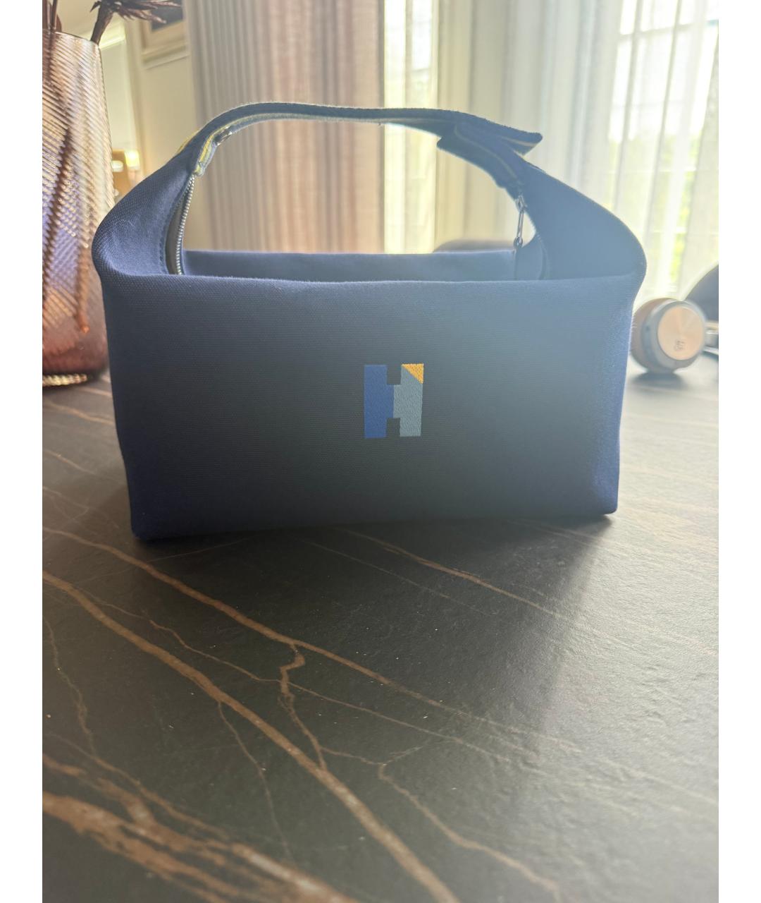 HERMES Темно-синяя хлопковая косметичка, фото 9