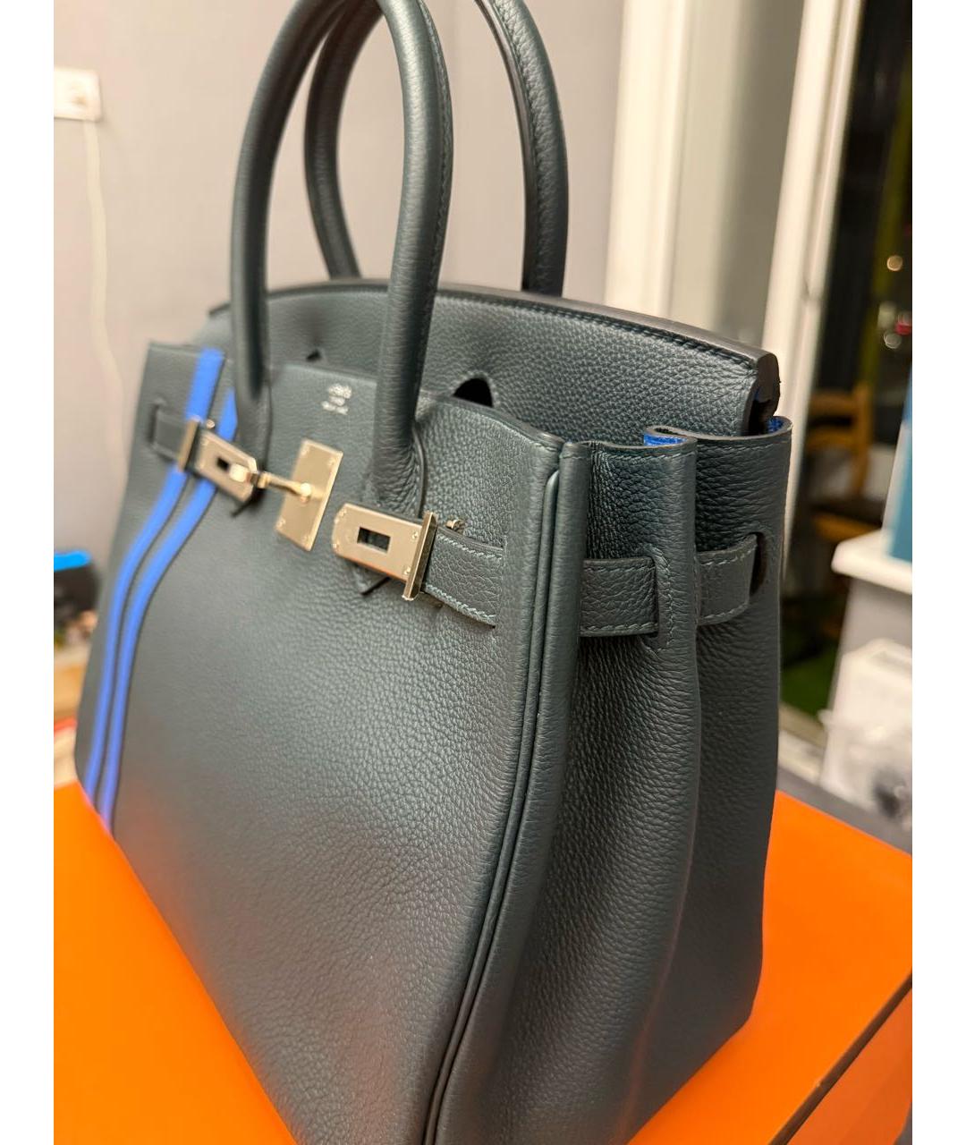 HERMES Зеленая кожаная сумка с короткими ручками, фото 3