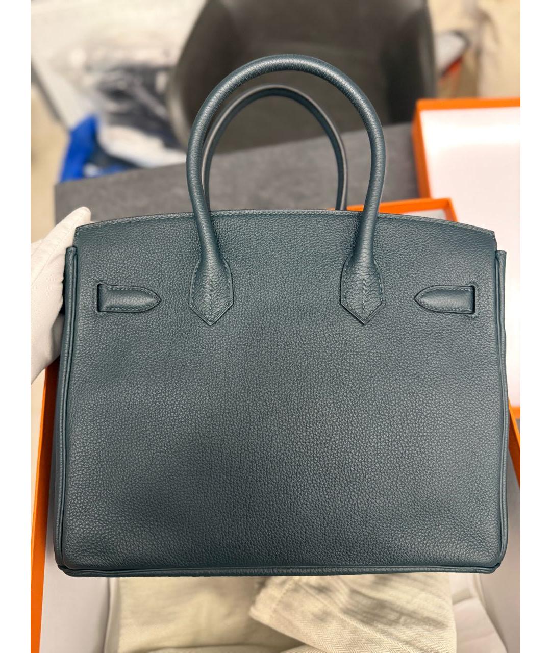 HERMES Зеленая кожаная сумка с короткими ручками, фото 8